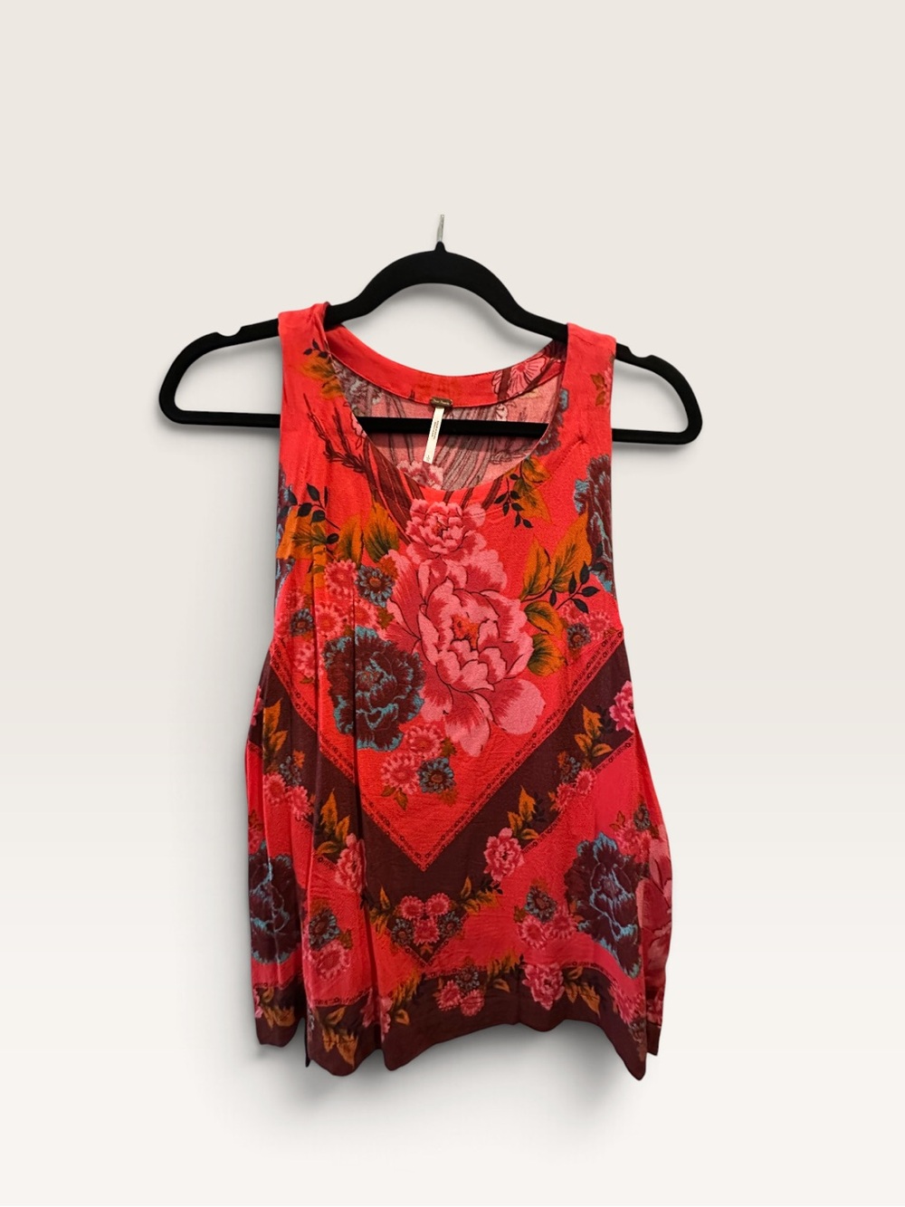 Free People Red Floral Tie Front Top, Size L